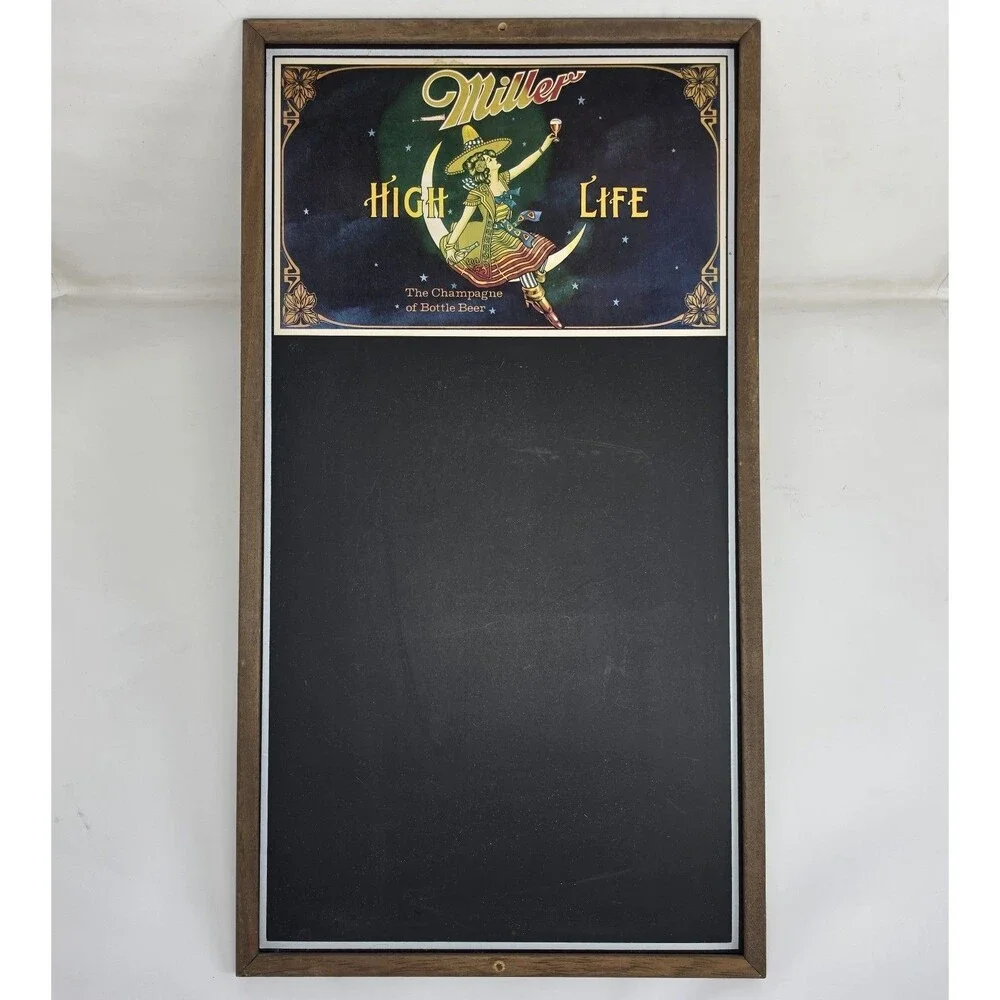 Vintage 1986 Miller Beer Chalkboard Wall Sign Girl In The Moon Chalk Board 22x12